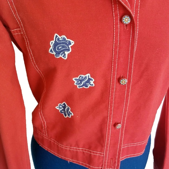 VTG 70s Pat Sandler Red Canvas Jacket Cropped - Picture 4 of 8